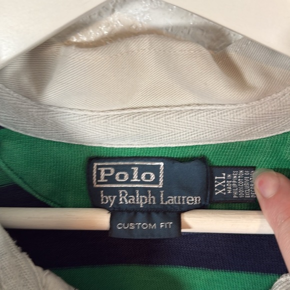 Polo Ralph Lauren Green & Blue Trashed Rugby Polo Patches Jersey Style Size XXL - Picture 3 of 7